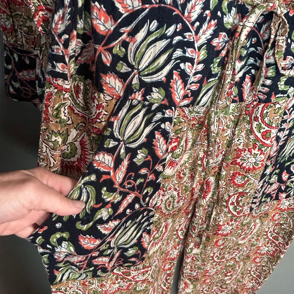 Zara Jumpsuit Medium Kantha India Cottage Floral Block Print Blogger Fav - Picture 12 of 16